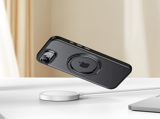 Magnetic Ring Stand Case for iPhone 17e - Frosted / Black