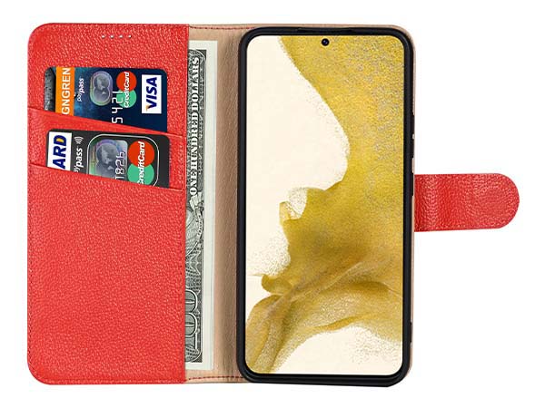 Premium Leather Wallet Case for Samsung Galaxy S26 - Red