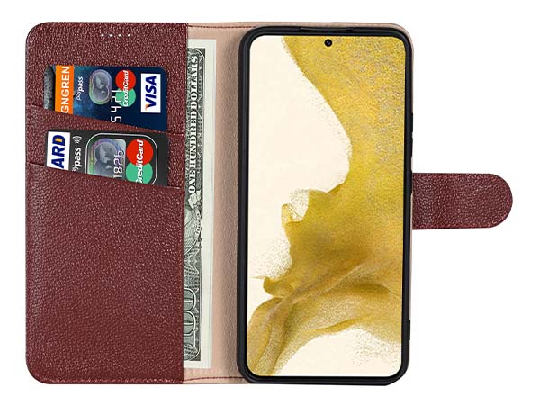 Premium Leather Wallet Case for Samsung Galaxy S26 - Rosewood