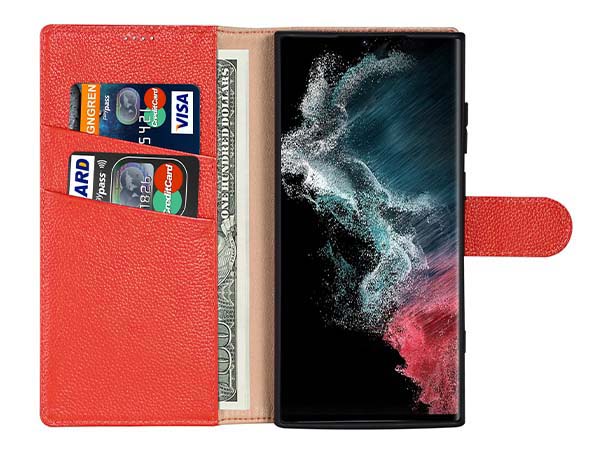 Premium Leather Wallet Case for Samsung Galaxy S26 Ultra - Red