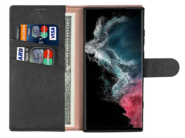 Premium Leather Wallet Case for Samsung Galaxy S26 Ultra - Black