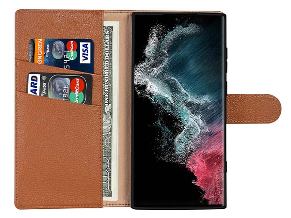 Premium Leather Wallet Case for Samsung Galaxy S26 Ultra - Caramel