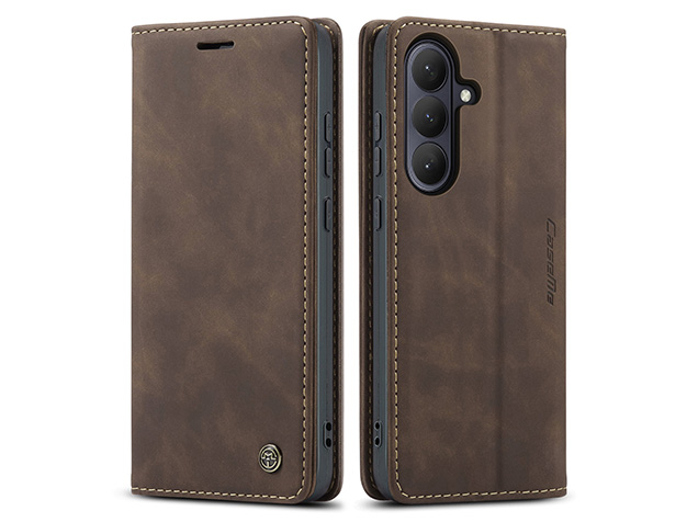 CaseMe Slim Synthetic Leather Wallet Case with Stand for Samsung Galaxy S26 - Chocolate Leather Wallet Case