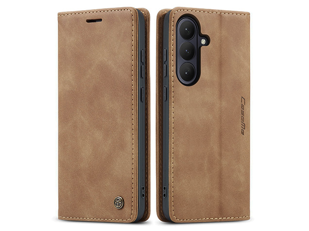 CaseMe Slim Synthetic Leather Wallet Case with Stand for Samsung Galaxy S26 - Tan Leather Wallet Case