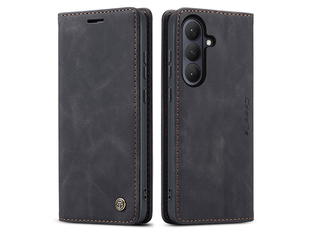 CaseMe Slim Synthetic Leather Wallet Case with Stand for Samsung Galaxy S26+ - Charcoal Leather Wallet Case