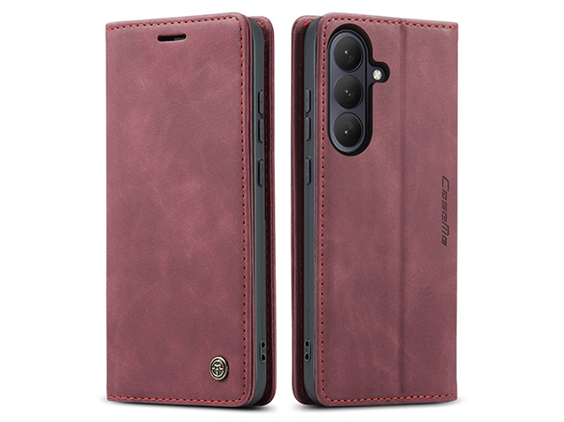 CaseMe Slim Synthetic Leather Wallet Case with Stand for Samsung Galaxy S26+ - Burgundy Leather Wallet Case
