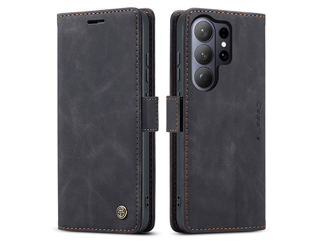 CaseMe Slim Synthetic Leather Wallet Case with Stand for Samsung Galaxy S26 Ultra - Charcoal Leather Wallet Case