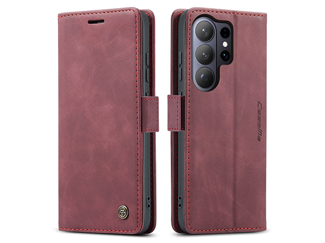 CaseMe Slim Synthetic Leather Wallet Case with Stand for Samsung Galaxy S26 Ultra - Burgundy Leather Wallet Case