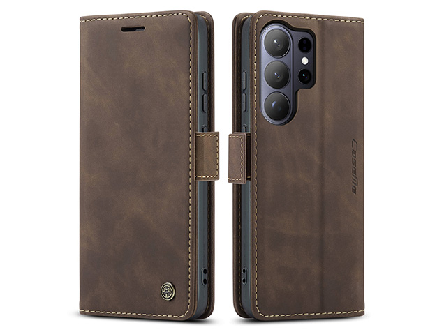 CaseMe Slim Synthetic Leather Wallet Case with Stand for Samsung Galaxy S26 Ultra - Chocolate Leather Wallet Case