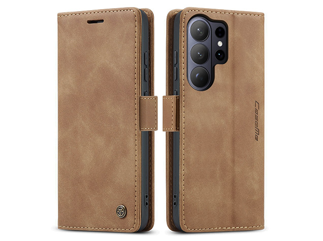 CaseMe Slim Synthetic Leather Wallet Case with Stand for Samsung Galaxy S26 Ultra - Tan Leather Wallet Case