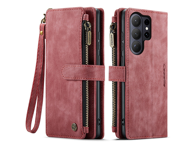 CaseMe Synthetic Leather Wallet Case with Zipper Pocket for Samsung Galaxy S26 Ultra - Blush Leather Wallet Case