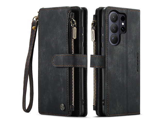 CaseMe Synthetic Leather Wallet Case with Zipper Pocket for Samsung Galaxy S26 Ultra - Charcaol Leather Wallet Case