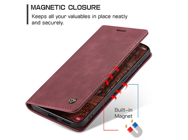 CaseMe Slim Synthetic Leather Wallet Case with Stand for Samsung Galaxy S26 - Burgundy