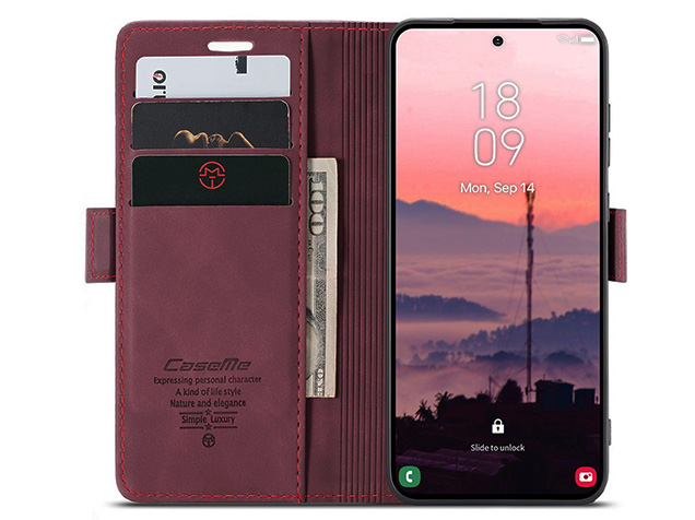 CaseMe Slim Synthetic Leather Wallet Case with Stand for Samsung Galaxy S26 Ultra - Burgundy