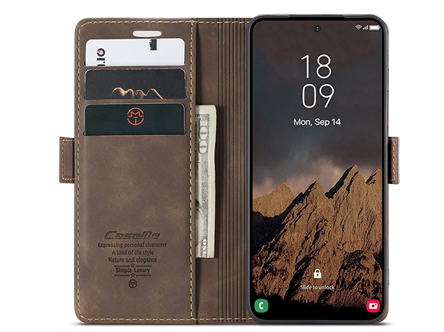 CaseMe Slim Synthetic Leather Wallet Case with Stand for Samsung Galaxy S26 Ultra - Chocolate