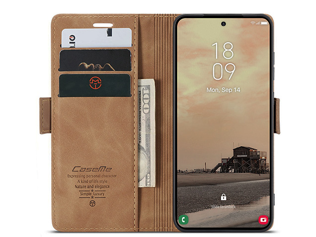 CaseMe Slim Synthetic Leather Wallet Case with Stand for Samsung Galaxy S26 Ultra - Tan