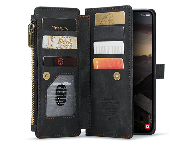 CaseMe Synthetic Leather Wallet Case with Zipper Pocket for Samsung Galaxy S26+ - Charcoal