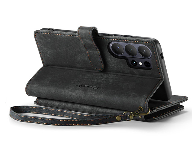 CaseMe Synthetic Leather Wallet Case with Zipper Pocket for Samsung Galaxy S26 Ultra - Charcaol