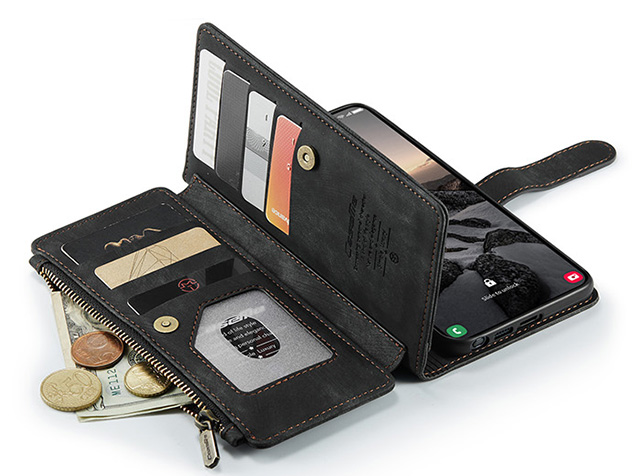 CaseMe Synthetic Leather Wallet Case with Zipper Pocket for Samsung Galaxy S26 Ultra - Charcaol