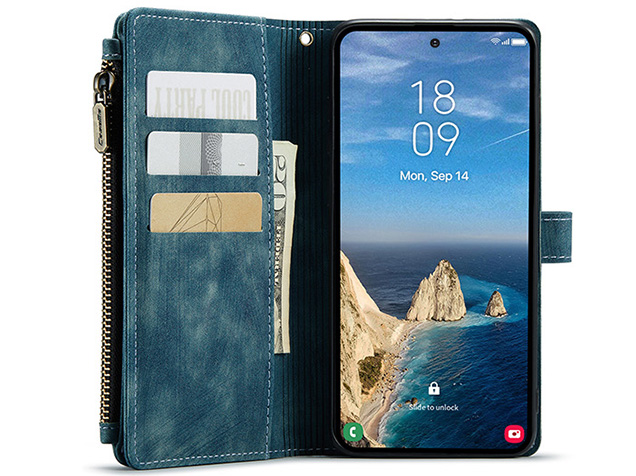 CaseMe Synthetic Leather Wallet Case with Zipper Pocket for Samsung Galaxy S26 Ultra - Teal
