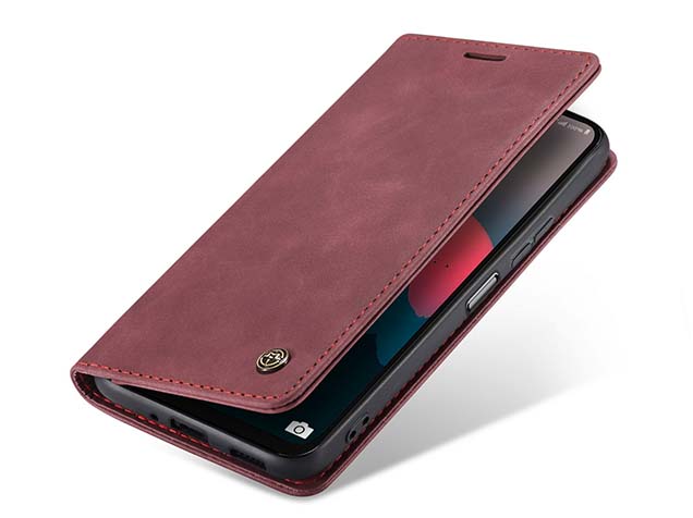 CaseMe Slim Synthetic Leather Wallet Case with Stand for Samsung Galaxy A37 - Burgundy Leather Wallet Case