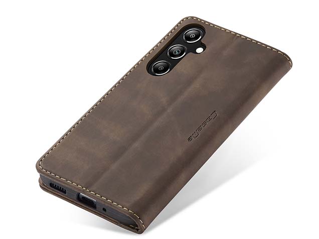 CaseMe Slim Synthetic Leather Wallet Case with Stand for Samsung Galaxy A37 - Chocolate
