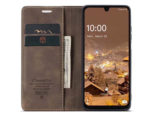 CaseMe Slim Synthetic Leather Wallet Case with Stand for Samsung Galaxy A37 - Chocolate