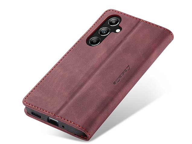 CaseMe Slim Synthetic Leather Wallet Case with Stand for Samsung Galaxy A57 - Burgundy