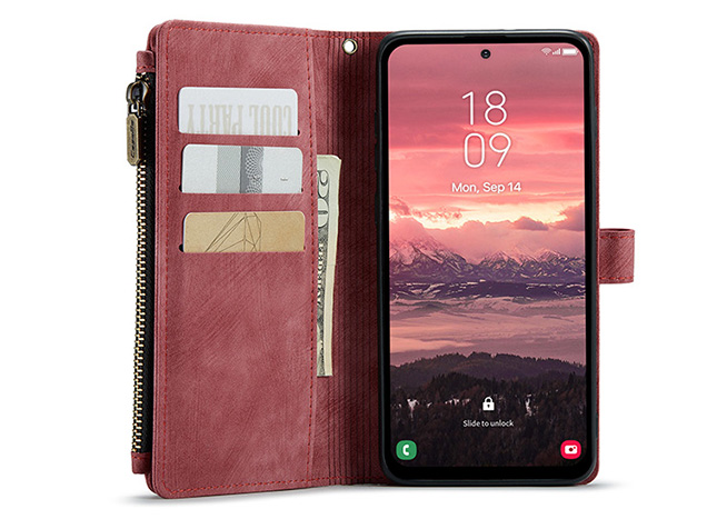 CaseMe Synthetic Leather Wallet Case with Zipper Pocket for Samsung Galaxy A37 - Blush