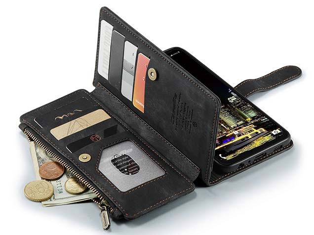 CaseMe Synthetic Leather Wallet Case with Zipper Pocket for Samsung Galaxy A37 - Charcoal