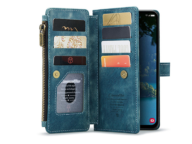 CaseMe Synthetic Leather Wallet Case with Zipper Pocket for Samsung Galaxy A37 - Teal