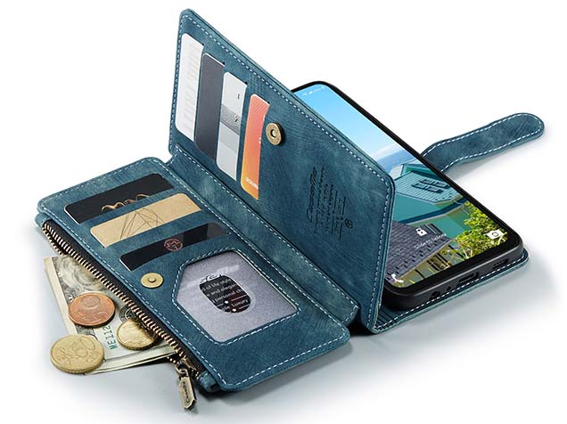CaseMe Synthetic Leather Wallet Case with Zipper Pocket for Samsung Galaxy A37 - Teal