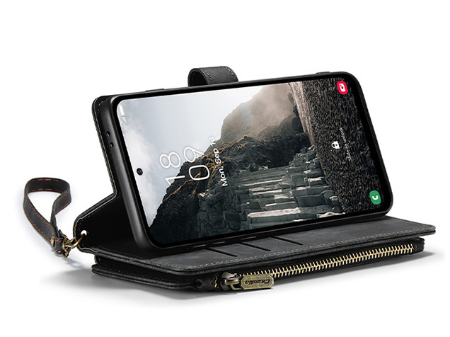 CaseMe Synthetic Leather Wallet Case with Zipper Pocket for Samsung Galaxy A57 - Charcoal