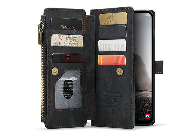 CaseMe Synthetic Leather Wallet Case with Zipper Pocket for Samsung Galaxy A57 - Charcoal