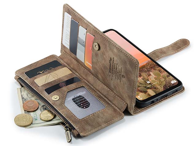 CaseMe Synthetic Leather Wallet Case with Zipper Pocket for Samsung Galaxy A57 - Desert Taupe