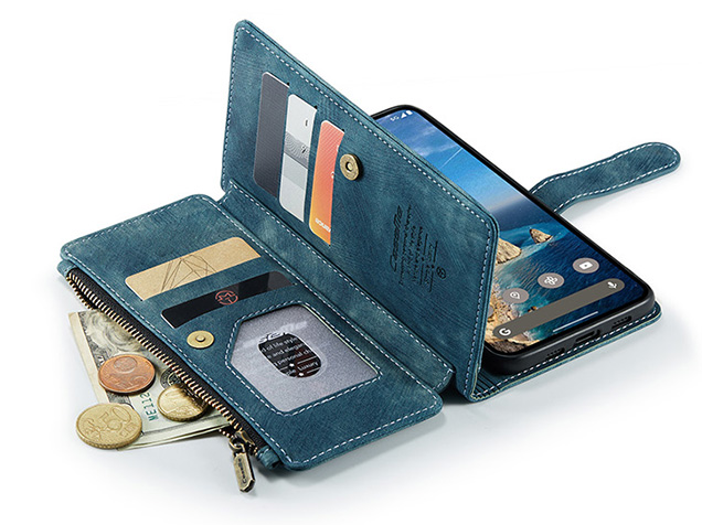 CaseMe Synthetic Leather Wallet Case with Zipper Pocket for Google Pixel 11 - Teal