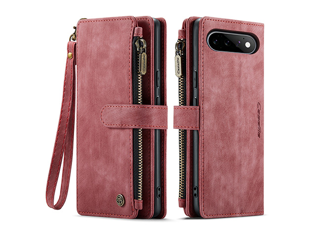CaseMe Synthetic Leather Wallet Case with Zipper Pocket for Google Pixel 11 - Blush Leather Wallet Case