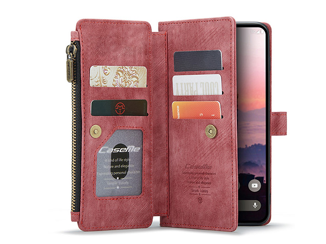 CaseMe Synthetic Leather Wallet Case with Zipper Pocket for Google Pixel 11 - Blush