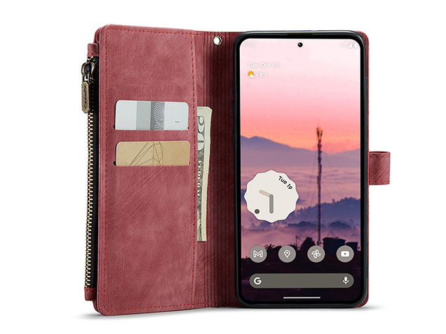 CaseMe Synthetic Leather Wallet Case with Zipper Pocket for Google Pixel 11 - Blush