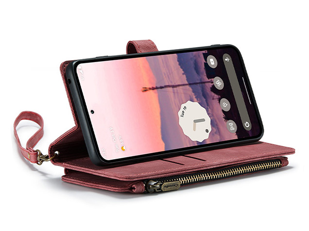 CaseMe Synthetic Leather Wallet Case with Zipper Pocket for Google Pixel 11 - Blush