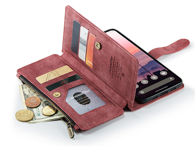 CaseMe Synthetic Leather Wallet Case with Zipper Pocket for Google Pixel 11 - Blush