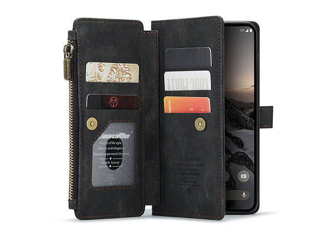 CaseMe Synthetic Leather Wallet Case with Zipper Pocket for Google Pixel 11 - Charcoal