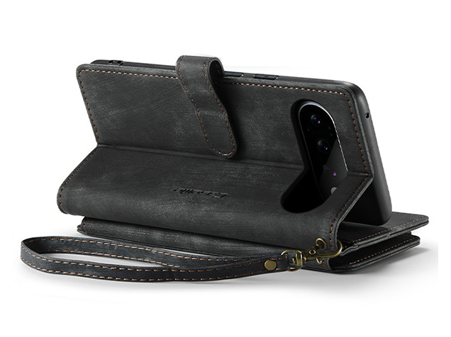 CaseMe Synthetic Leather Wallet Case with Zipper Pocket for Google Pixel 11 - Charcoal