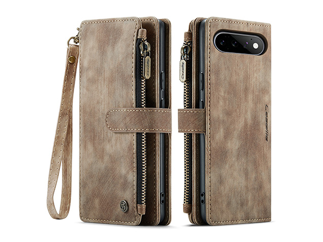 CaseMe Synthetic Leather Wallet Case with Zipper Pocket for Google Pixel 11 - Desert Taupe Leather Wallet Case