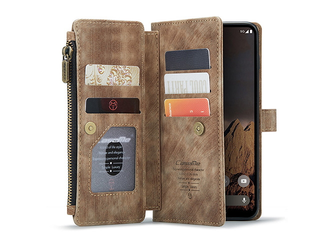 CaseMe Synthetic Leather Wallet Case with Zipper Pocket for Google Pixel 11 - Desert Taupe