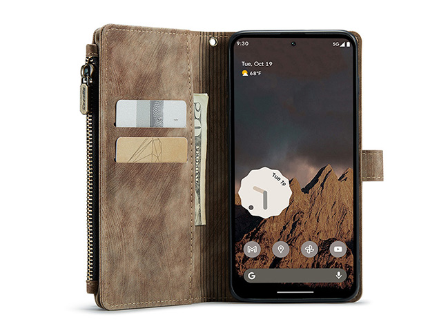 CaseMe Synthetic Leather Wallet Case with Zipper Pocket for Google Pixel 11 - Desert Taupe