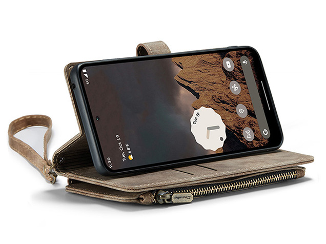 CaseMe Synthetic Leather Wallet Case with Zipper Pocket for Google Pixel 11 - Desert Taupe
