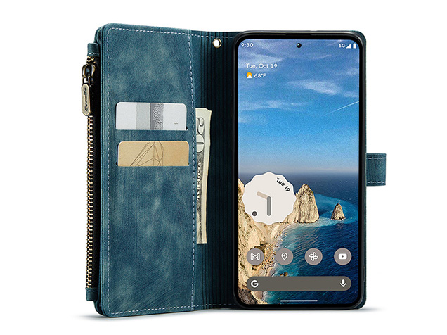 CaseMe Synthetic Leather Wallet Case with Zipper Pocket for Google Pixel 11 Pro - Teal