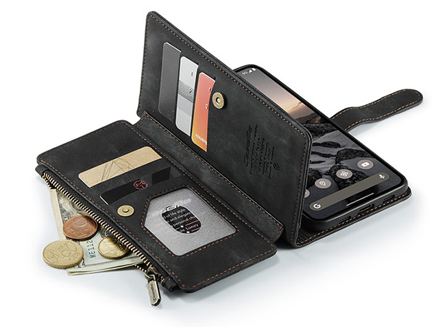 CaseMe Synthetic Leather Wallet Case with Zipper Pocket for Google Pixel 11 Pro - Charcoal