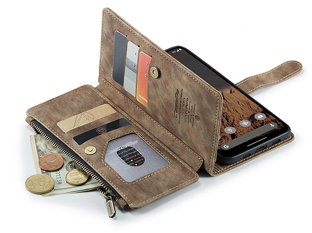 CaseMe Synthetic Leather Wallet Case with Zipper Pocket for Google Pixel 11 Pro - Desert Taupe